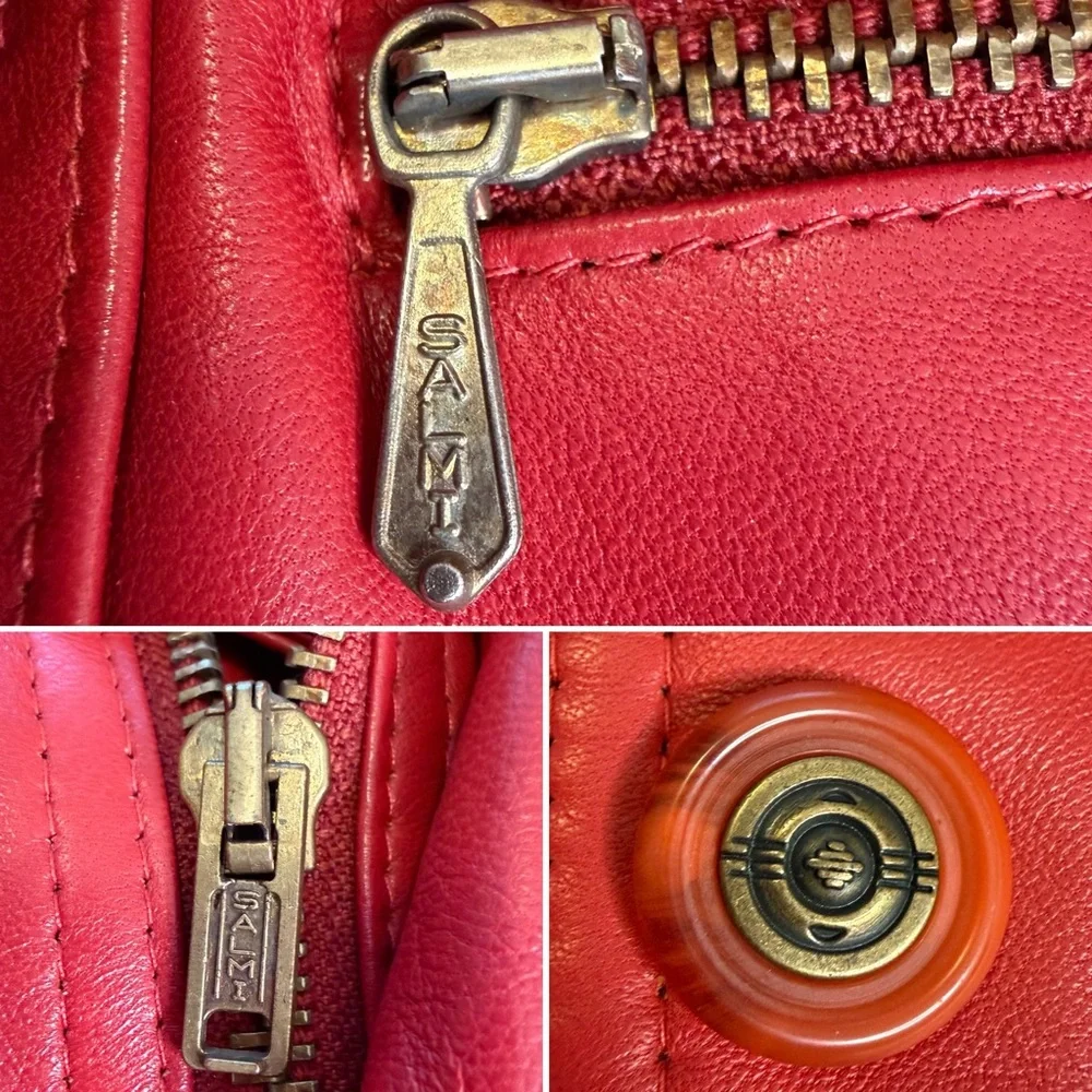 Vintage 90s Red Leather Bomber Jacket STRIWA Croatia SALMI Zip Oversized 40 - Picture 10 of 13